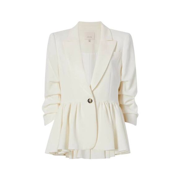 Cinq á Sept Kourtney White Ruffle Blazer Ivory 6 Small Single Breasted Peplum - Picture 8 of 9